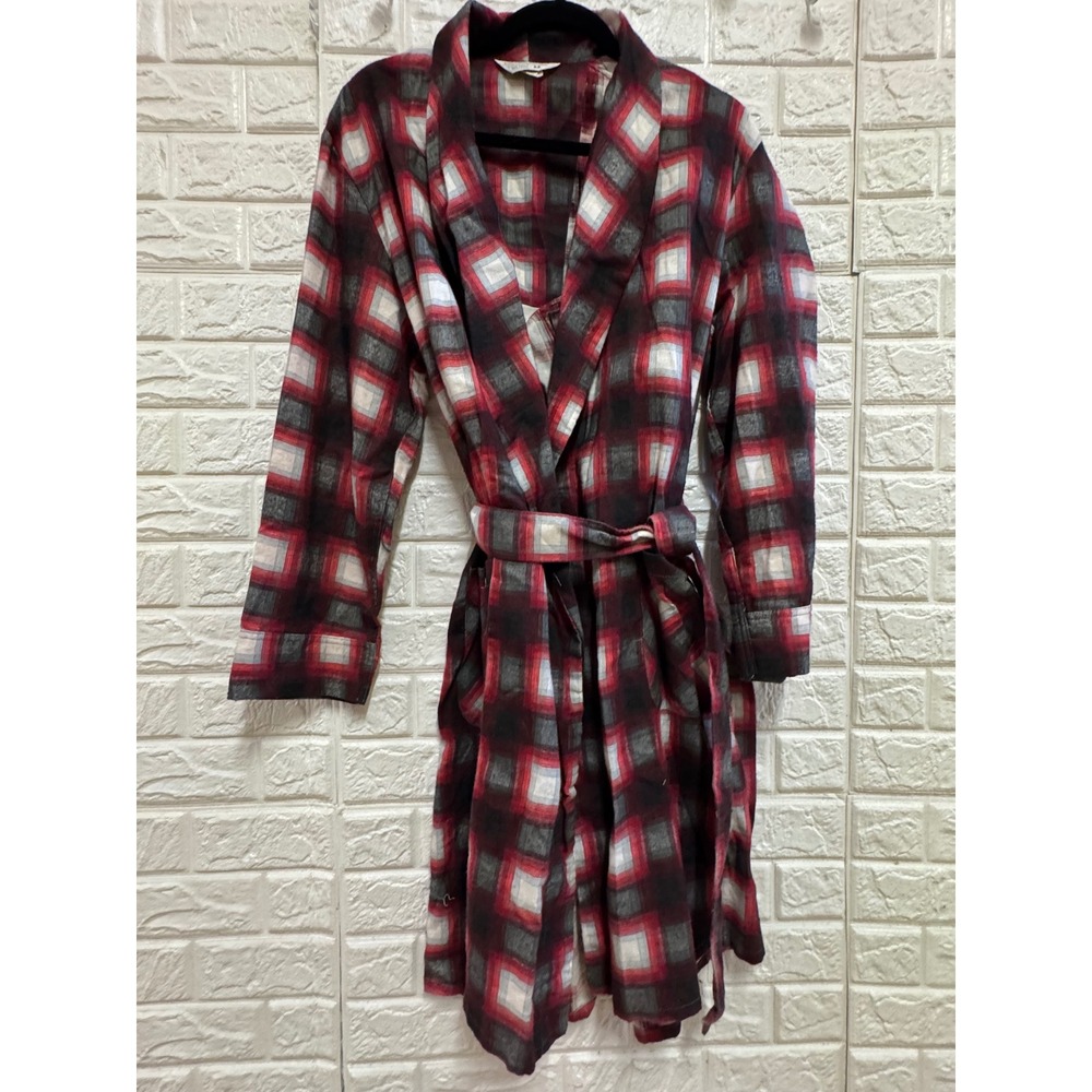 Vintage Towncraft JCPenney Mens Red Plaid Flannel Robe Size M 38-40 Wrap Belted